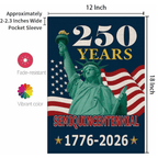 250 Years America House Flag - 250th Anniversary USA Patriotic Double-Sided Banner - Statue of Liberty & Fireworks Design 1776-2026 - Premium Linen
