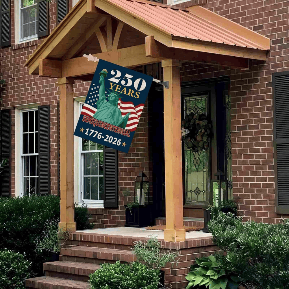 250 Years America House Flag - 250th Anniversary USA Patriotic Double-Sided Banner - Statue of Liberty & Fireworks Design 1776-2026 - Premium Linen
