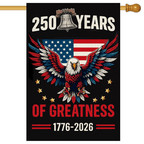 250 Years America Garden Flag - 250th Anniversary USA Patriotic Banner - Double Sided Eagle Design 1776-2026 - Weatherproof Burlap