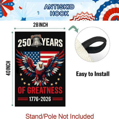 250 Years America Garden Flag - 250th Anniversary USA Patriotic Banner - Double Sided Eagle Design 1776-2026 - Weatherproof Burlap